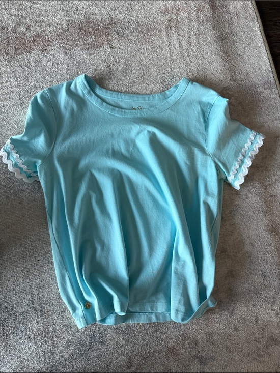 Lilly Pulitzer Tops - Womens Short Sleeve Top in Light Blue with Ruffle Trim